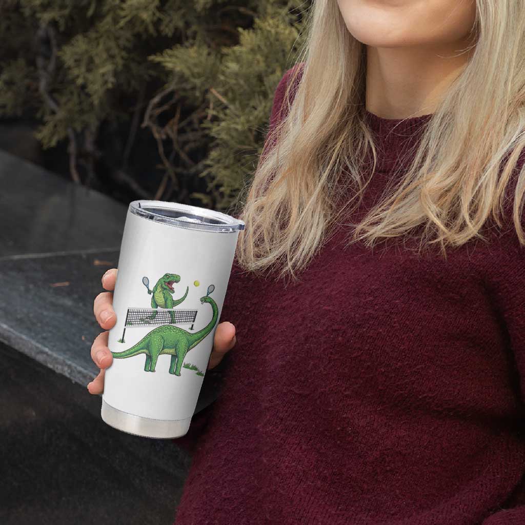 Funny Prehistoric Dinosaur Tennis Player Game Day Tumbler Cup - Wonder Print Shop