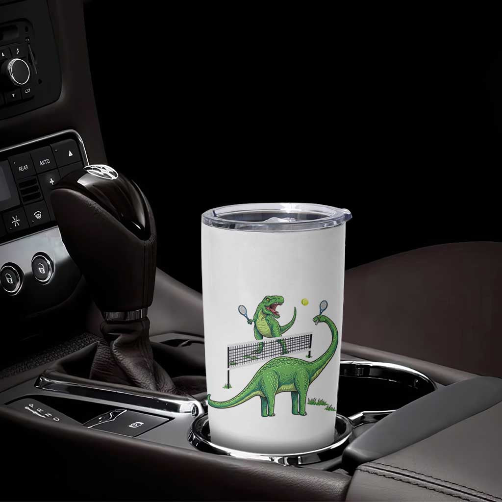Funny Prehistoric Dinosaur Tennis Player Game Day Tumbler Cup - Wonder Print Shop