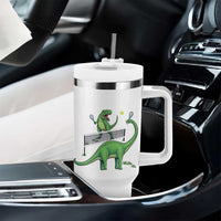 Funny Prehistoric Dinosaur Tennis Player Game Day Tumbler With Handle - Wonder Print Shop