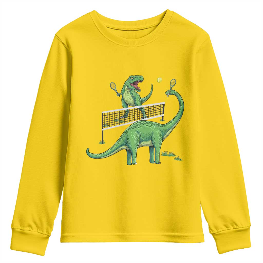 Funny Prehistoric Dinosaur Tennis Player Game Day Youth Sweatshirt - Wonder Print Shop
