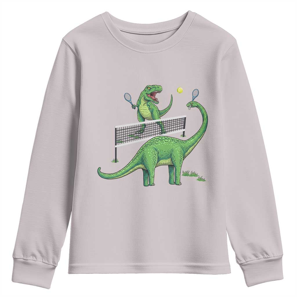 Funny Prehistoric Dinosaur Tennis Player Game Day Youth Sweatshirt - Wonder Print Shop