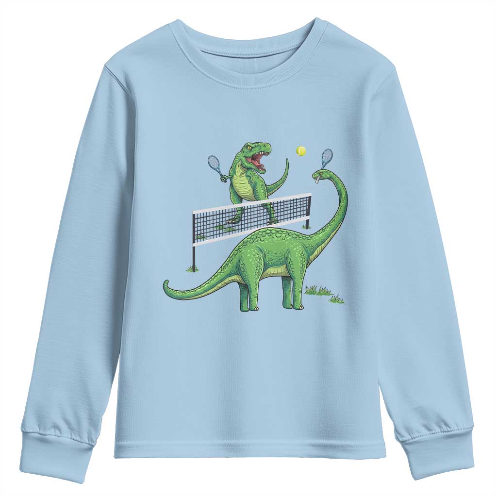 Funny Prehistoric Dinosaur Tennis Player Game Day Youth Sweatshirt - Wonder Print Shop