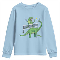 Funny Prehistoric Dinosaur Tennis Player Game Day Youth Sweatshirt - Wonder Print Shop