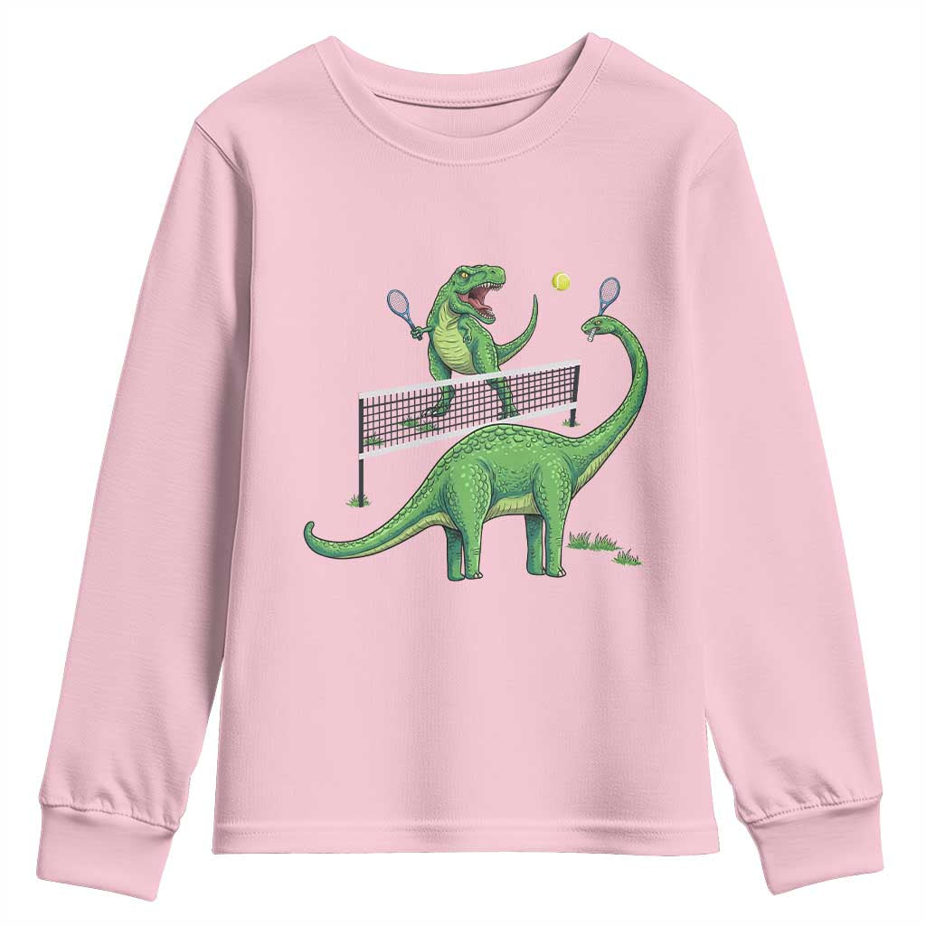Funny Prehistoric Dinosaur Tennis Player Game Day Youth Sweatshirt - Wonder Print Shop