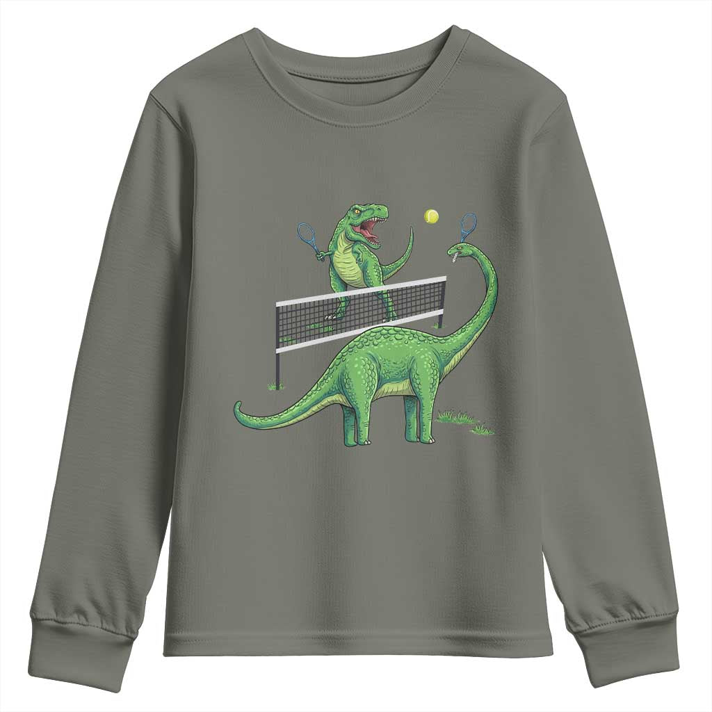 Funny Prehistoric Dinosaur Tennis Player Game Day Youth Sweatshirt - Wonder Print Shop