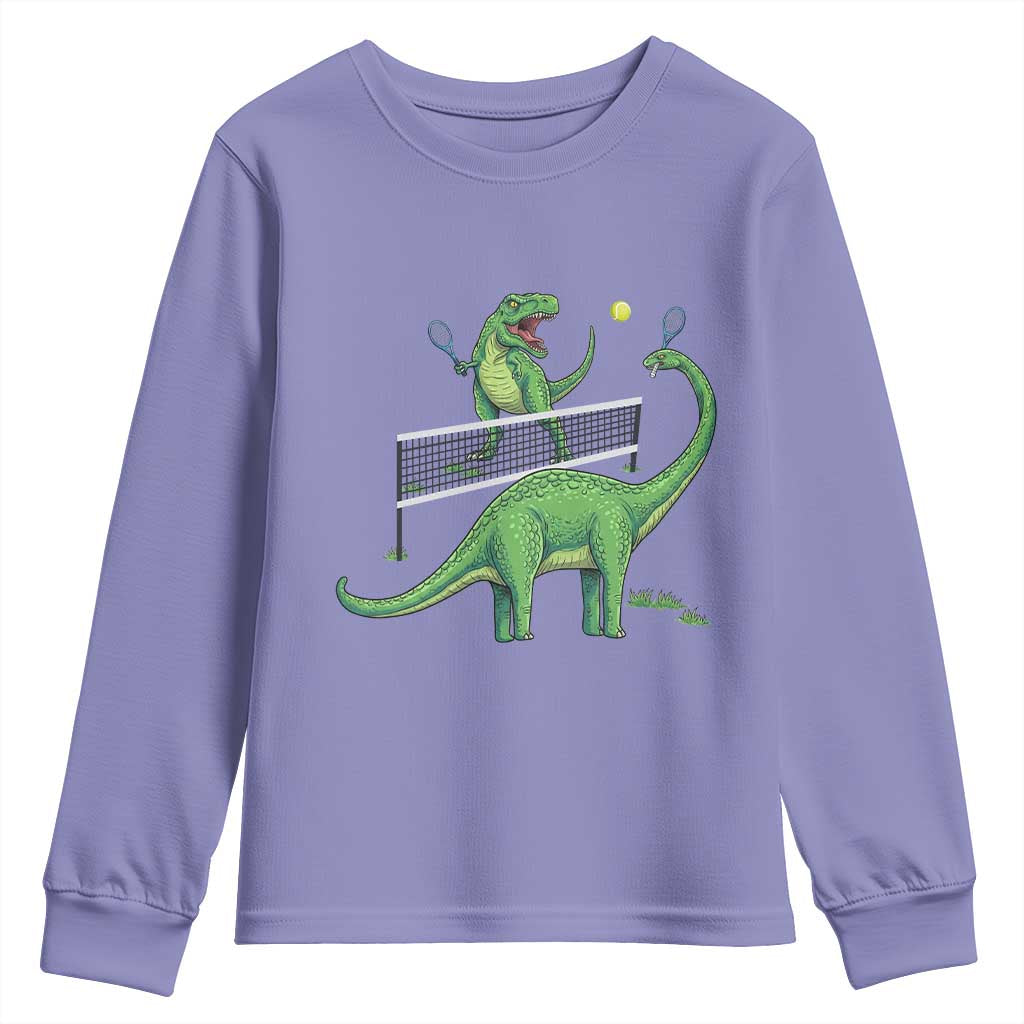 Funny Prehistoric Dinosaur Tennis Player Game Day Youth Sweatshirt - Wonder Print Shop