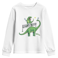Funny Prehistoric Dinosaur Tennis Player Game Day Youth Sweatshirt - Wonder Print Shop