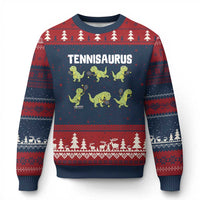 Funny Prehistoric Dinosaur Tennis Player Ugly Christmas Sweater Gift For Tennis Fans - Wonder Print Shop