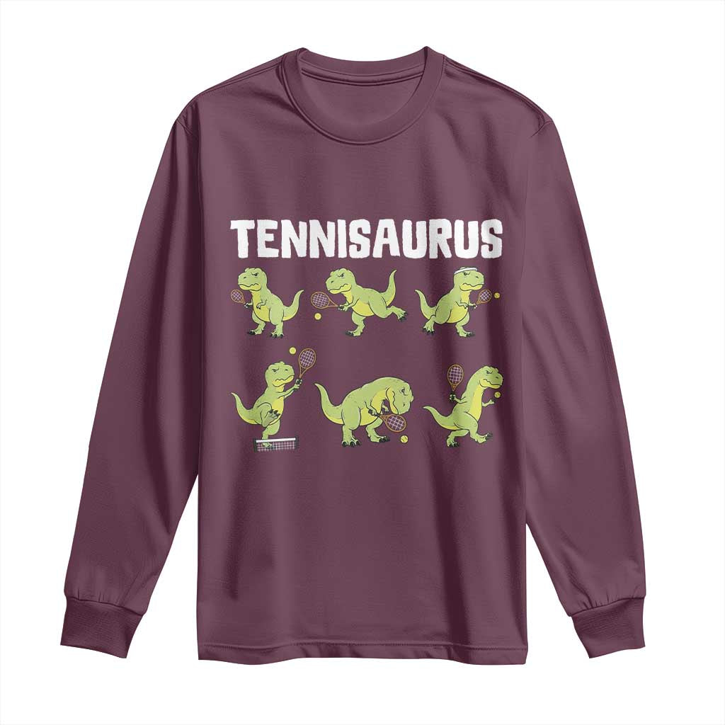 Funny Prehistoric Dinosaur Tennis Player Long Sleeve Shirt Gift For Tennis Fans - Wonder Print Shop