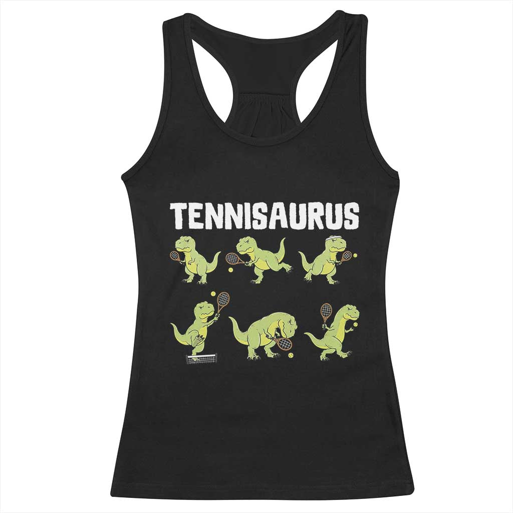 Funny Prehistoric Dinosaur Tennis Player Racerback Tank Top Gift For Tennis Fans - Wonder Print Shop