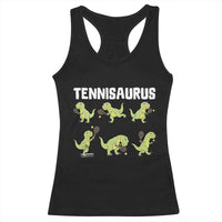 Funny Prehistoric Dinosaur Tennis Player Racerback Tank Top Gift For Tennis Fans - Wonder Print Shop