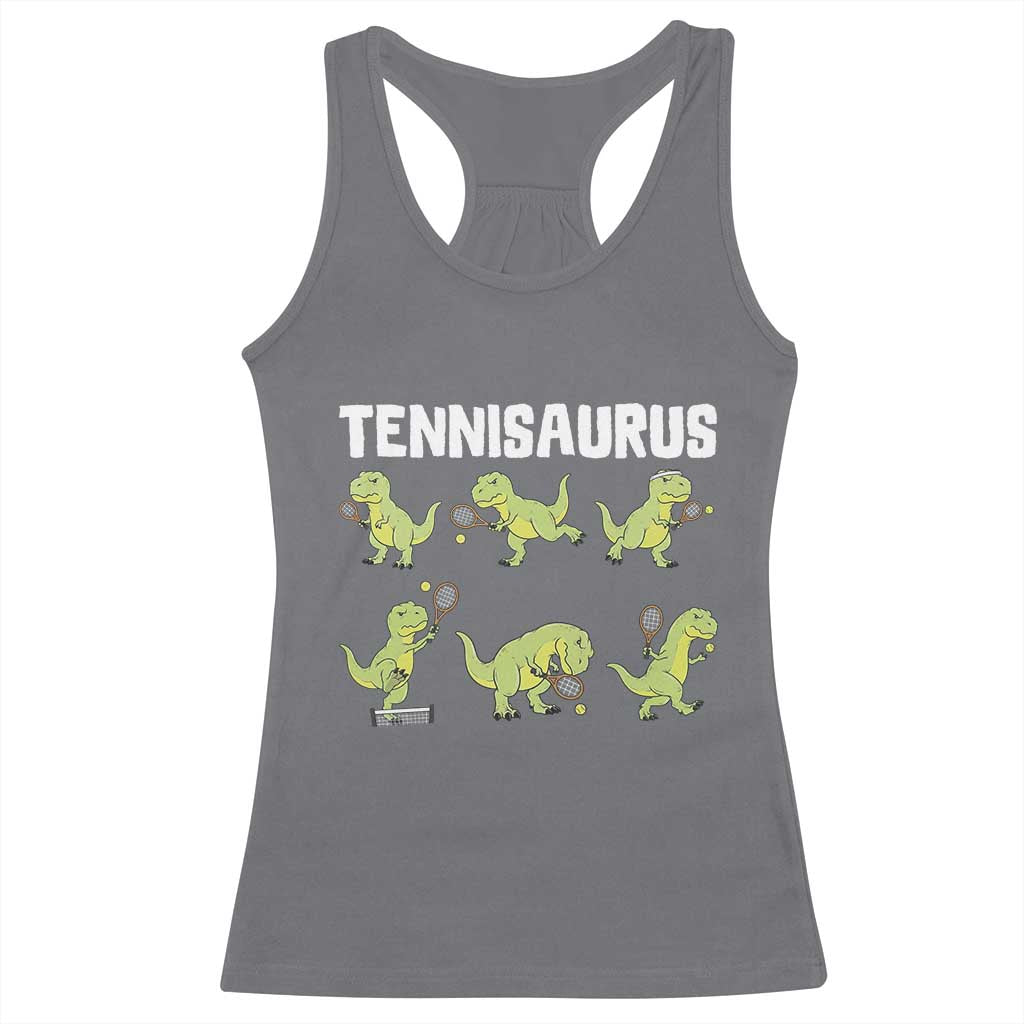 Funny Prehistoric Dinosaur Tennis Player Racerback Tank Top Gift For Tennis Fans - Wonder Print Shop