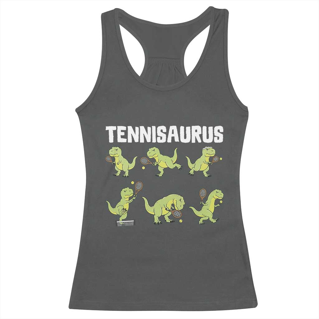 Funny Prehistoric Dinosaur Tennis Player Racerback Tank Top Gift For Tennis Fans - Wonder Print Shop