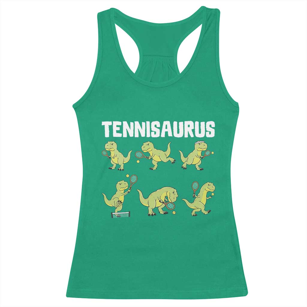 Funny Prehistoric Dinosaur Tennis Player Racerback Tank Top Gift For Tennis Fans - Wonder Print Shop
