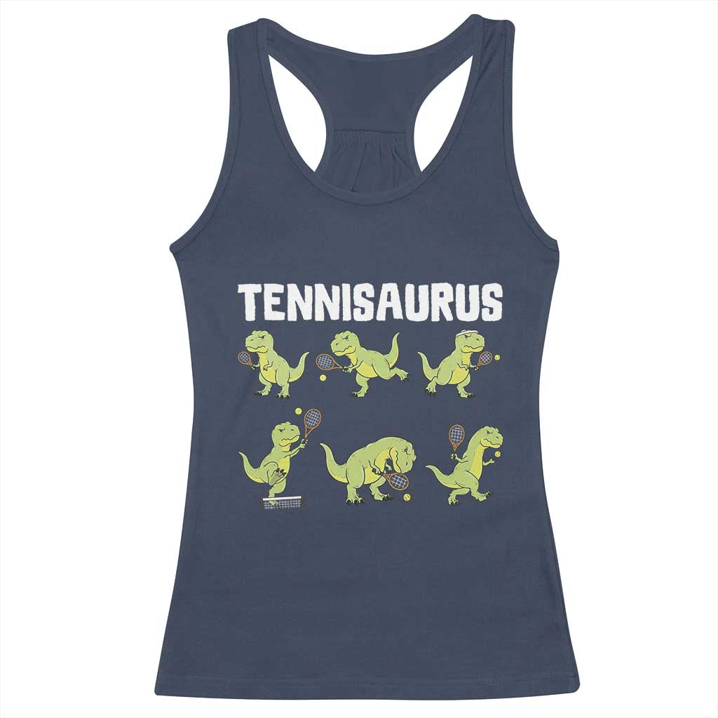 Funny Prehistoric Dinosaur Tennis Player Racerback Tank Top Gift For Tennis Fans - Wonder Print Shop