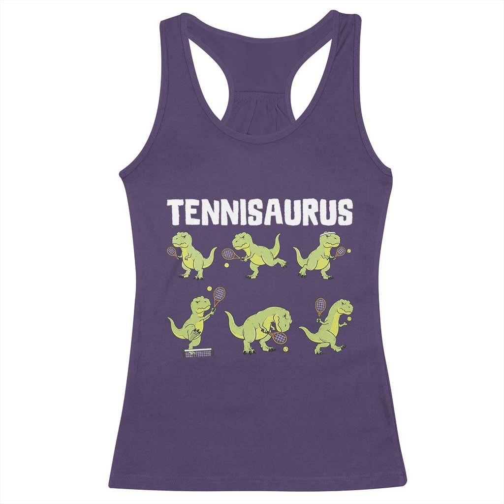 Funny Prehistoric Dinosaur Tennis Player Racerback Tank Top Gift For Tennis Fans - Wonder Print Shop