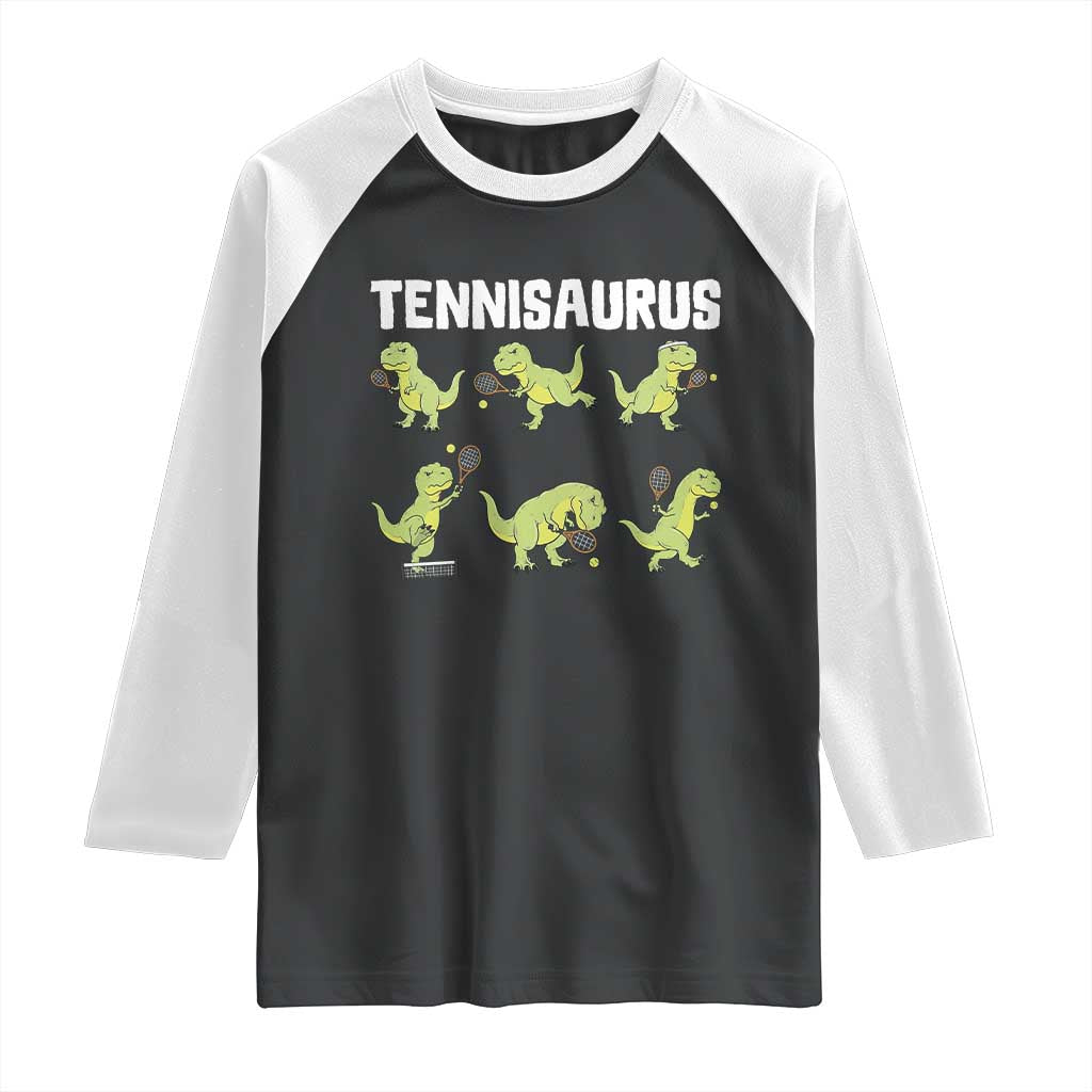 Funny Prehistoric Dinosaur Tennis Player Raglan Shirt Gift For Tennis Fans - Wonder Print Shop