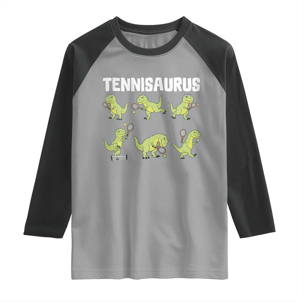 Funny Prehistoric Dinosaur Tennis Player Raglan Shirt Gift For Tennis Fans - Wonder Print Shop
