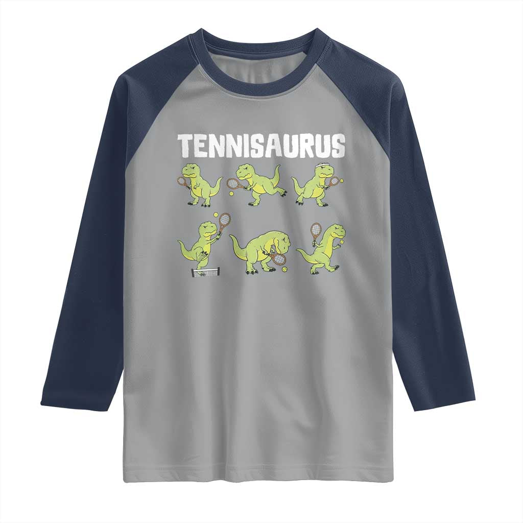 Funny Prehistoric Dinosaur Tennis Player Raglan Shirt Gift For Tennis Fans - Wonder Print Shop