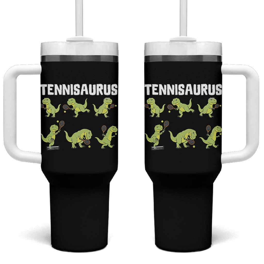 Funny Prehistoric Dinosaur Tennis Player Tumbler With Handle Gift For Tennis Fans - Wonder Print Shop