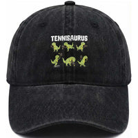 Funny Prehistoric Dinosaur Tennis Player Washed Cotton Baseball Cap Gift For Tennis Fans