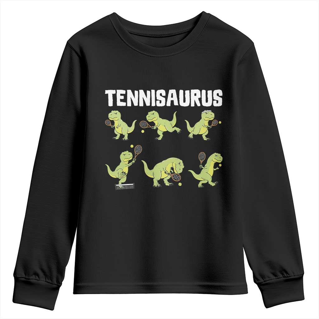 Funny Prehistoric Dinosaur Tennis Player Youth Sweatshirt Gift For Tennis Fans - Wonder Print Shop