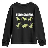 Funny Prehistoric Dinosaur Tennis Player Youth Sweatshirt Gift For Tennis Fans - Wonder Print Shop
