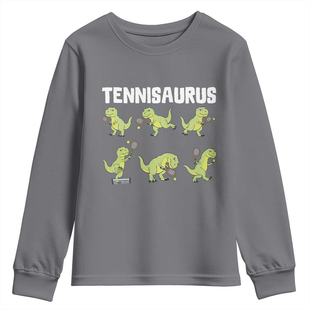 Funny Prehistoric Dinosaur Tennis Player Youth Sweatshirt Gift For Tennis Fans - Wonder Print Shop
