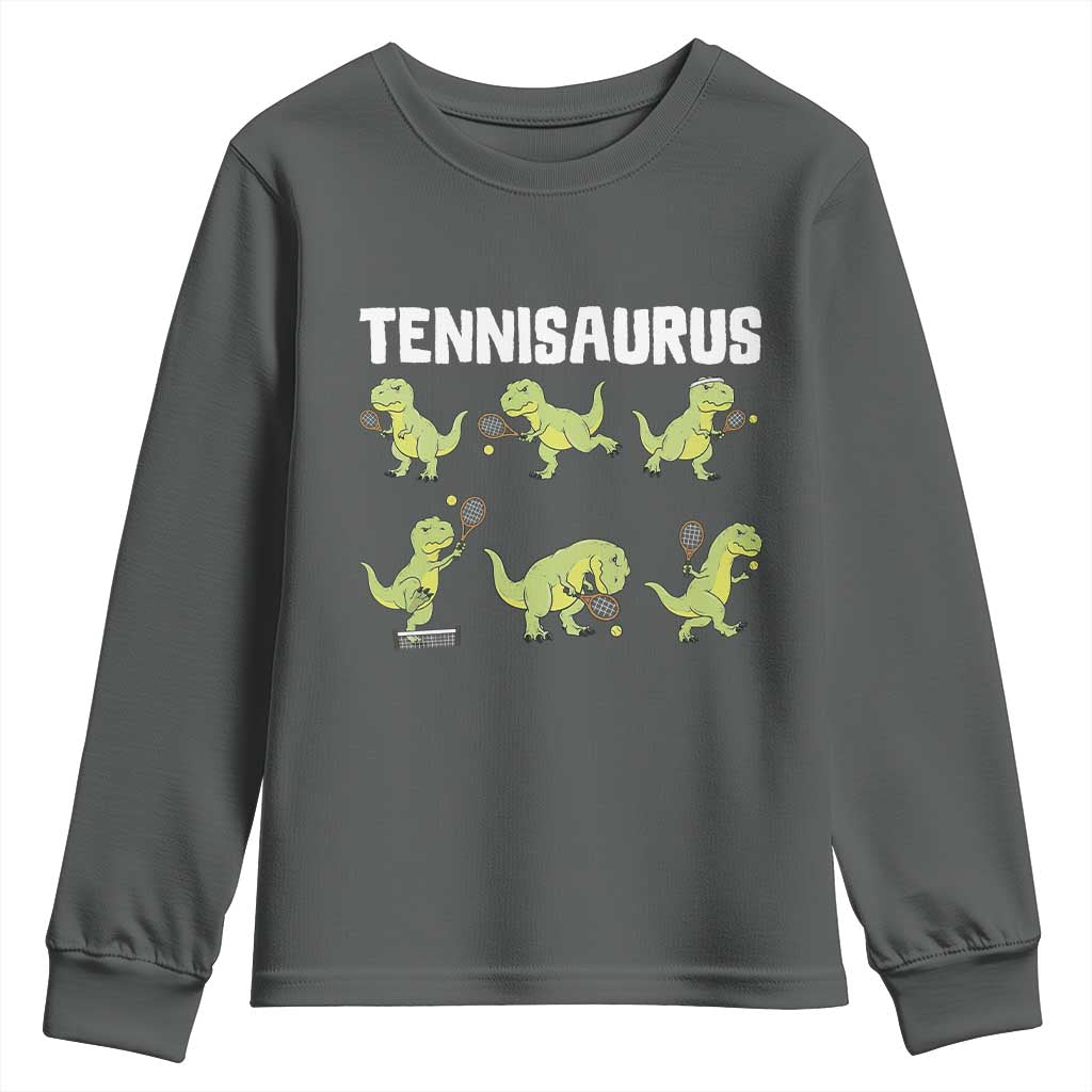 Funny Prehistoric Dinosaur Tennis Player Youth Sweatshirt Gift For Tennis Fans - Wonder Print Shop