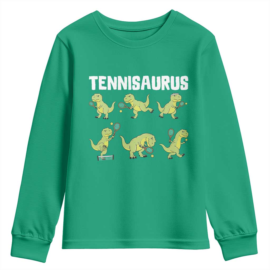 Funny Prehistoric Dinosaur Tennis Player Youth Sweatshirt Gift For Tennis Fans - Wonder Print Shop