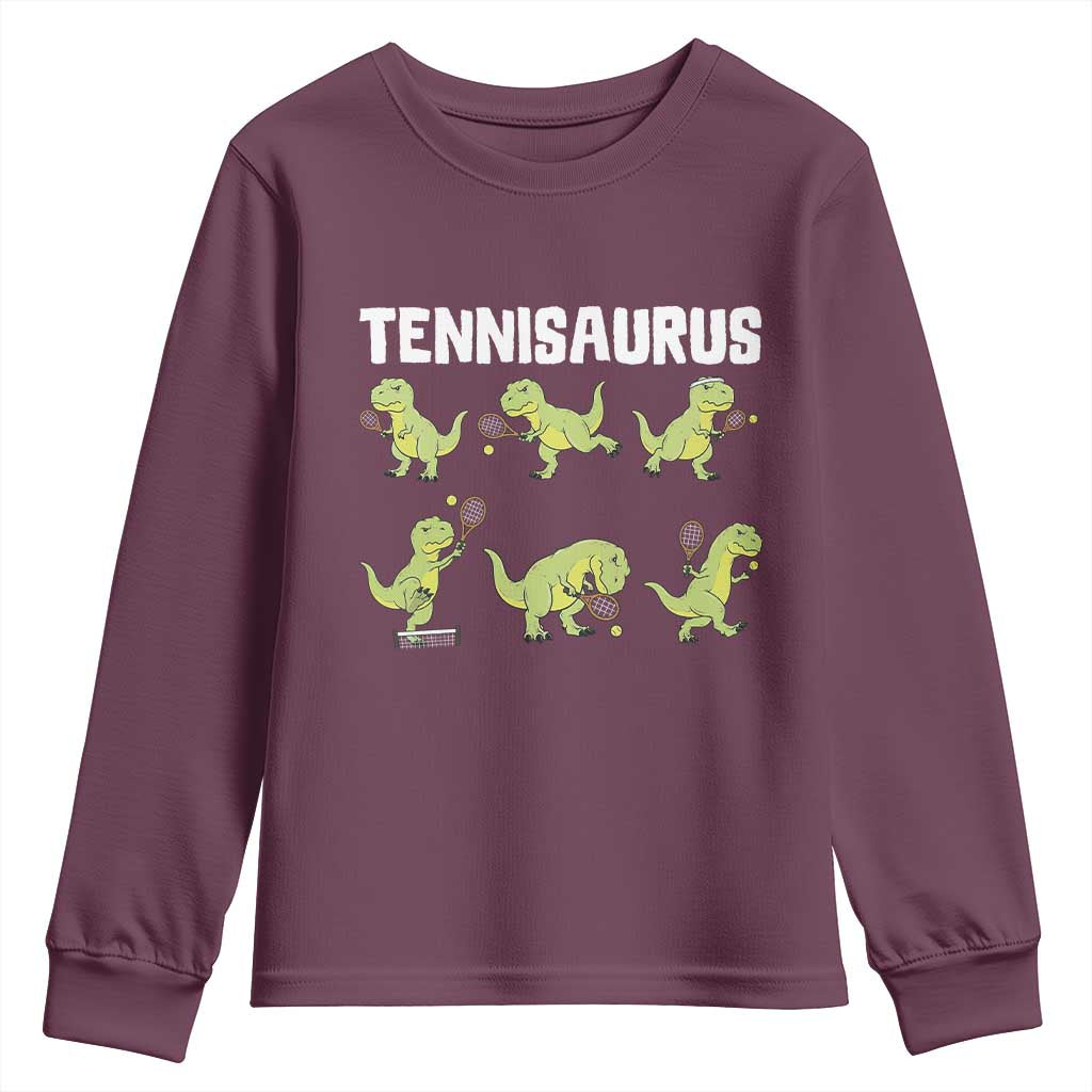 Funny Prehistoric Dinosaur Tennis Player Youth Sweatshirt Gift For Tennis Fans - Wonder Print Shop