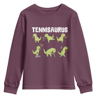 Funny Prehistoric Dinosaur Tennis Player Youth Sweatshirt Gift For Tennis Fans - Wonder Print Shop