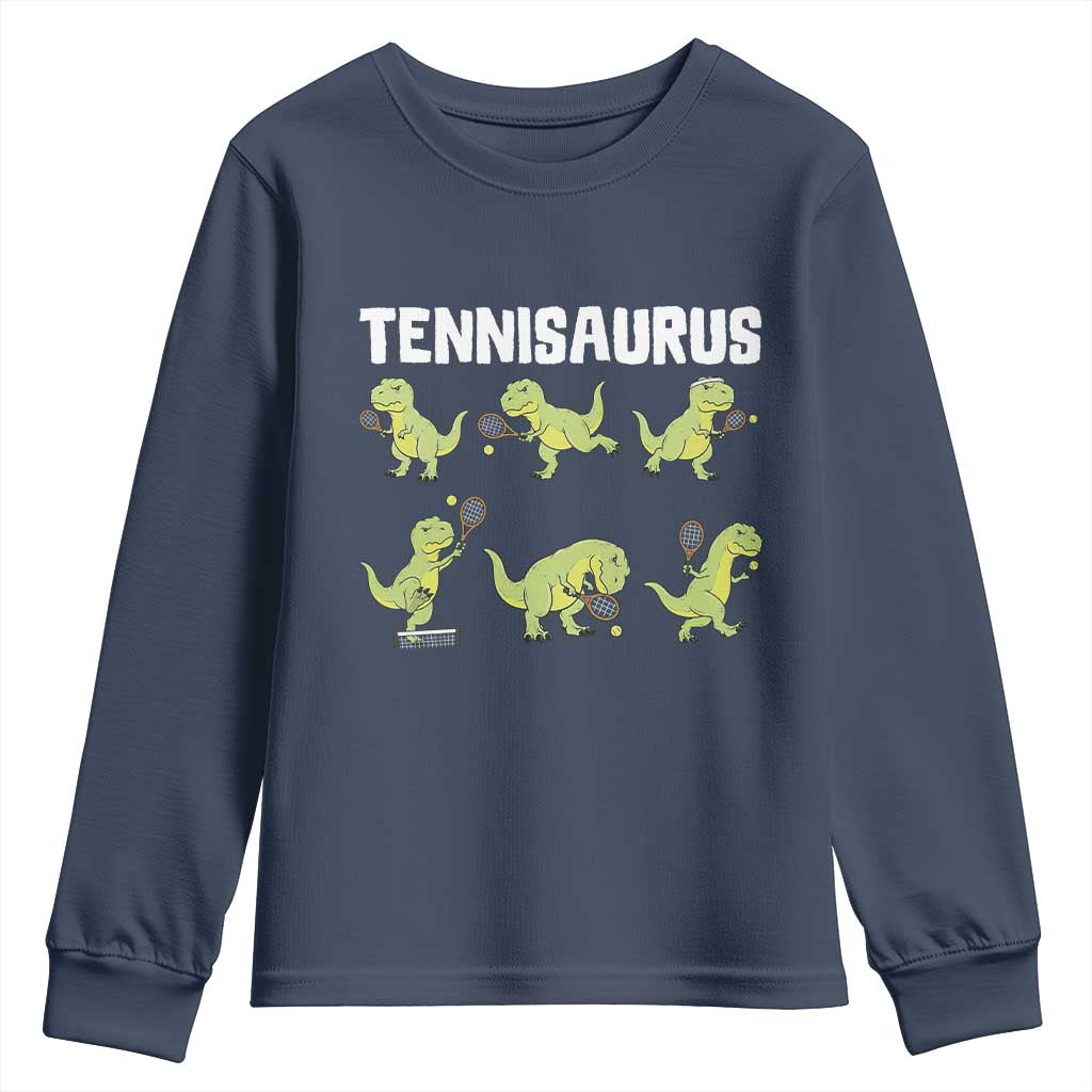 Funny Prehistoric Dinosaur Tennis Player Youth Sweatshirt Gift For Tennis Fans - Wonder Print Shop