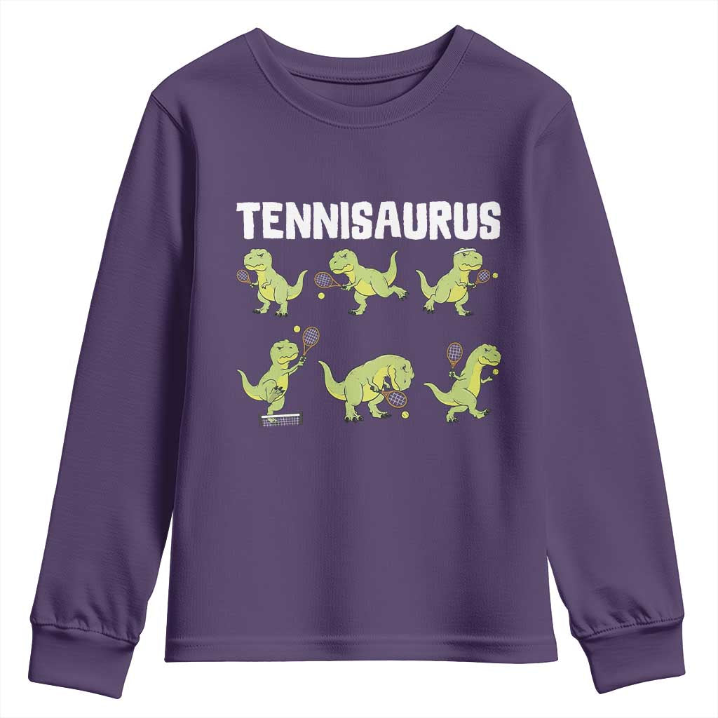Funny Prehistoric Dinosaur Tennis Player Youth Sweatshirt Gift For Tennis Fans - Wonder Print Shop