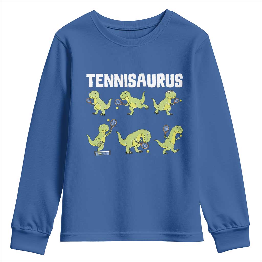 Funny Prehistoric Dinosaur Tennis Player Youth Sweatshirt Gift For Tennis Fans - Wonder Print Shop