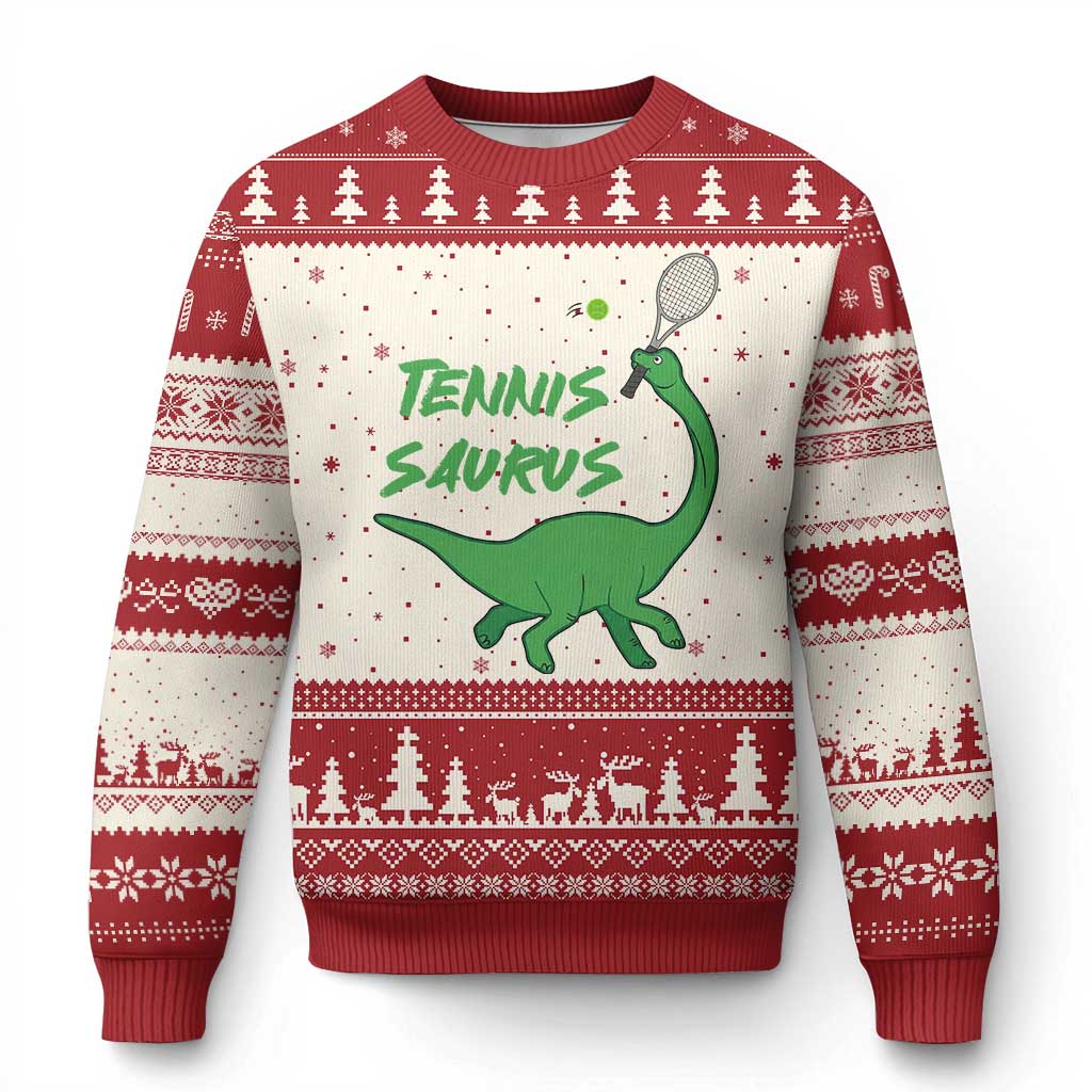 Funny Tennis Dinosaur Tennis Lover Ugly Christmas Sweater Gift For Tennis Fans - Wonder Print Shop