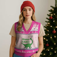 Funny Tennis Dinosaur Tennis Lover V-Neck Knit Sweater Vest Gift For Tennis Fans - Wonder Print Shop
