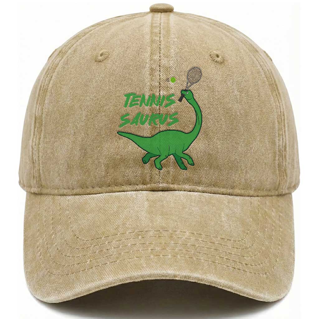 Funny Tennis Dinosaur Tennis Lover Washed Cotton Baseball Cap Gift For Tennis Fans