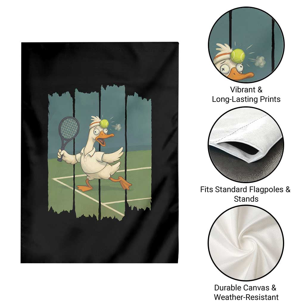 Silly Goose Playing Tennis Garden Flag Funny Bird Getting Hit By Ball - Wonder Print Shop
