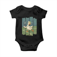 Silly Goose Playing Tennis Baby Onesie Funny Bird Getting Hit By Ball - Wonder Print Shop
