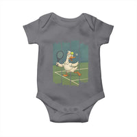 Silly Goose Playing Tennis Baby Onesie Funny Bird Getting Hit By Ball - Wonder Print Shop