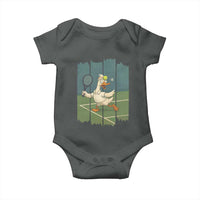 Silly Goose Playing Tennis Baby Onesie Funny Bird Getting Hit By Ball - Wonder Print Shop