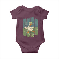 Silly Goose Playing Tennis Baby Onesie Funny Bird Getting Hit By Ball - Wonder Print Shop