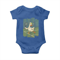 Silly Goose Playing Tennis Baby Onesie Funny Bird Getting Hit By Ball - Wonder Print Shop