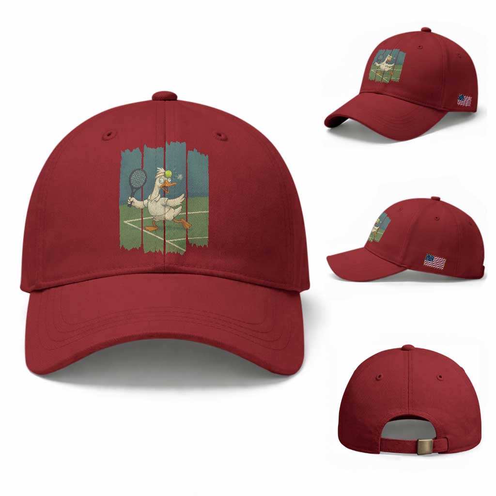 Silly Goose Playing Tennis Baseball Cap Funny Bird Getting Hit By Ball