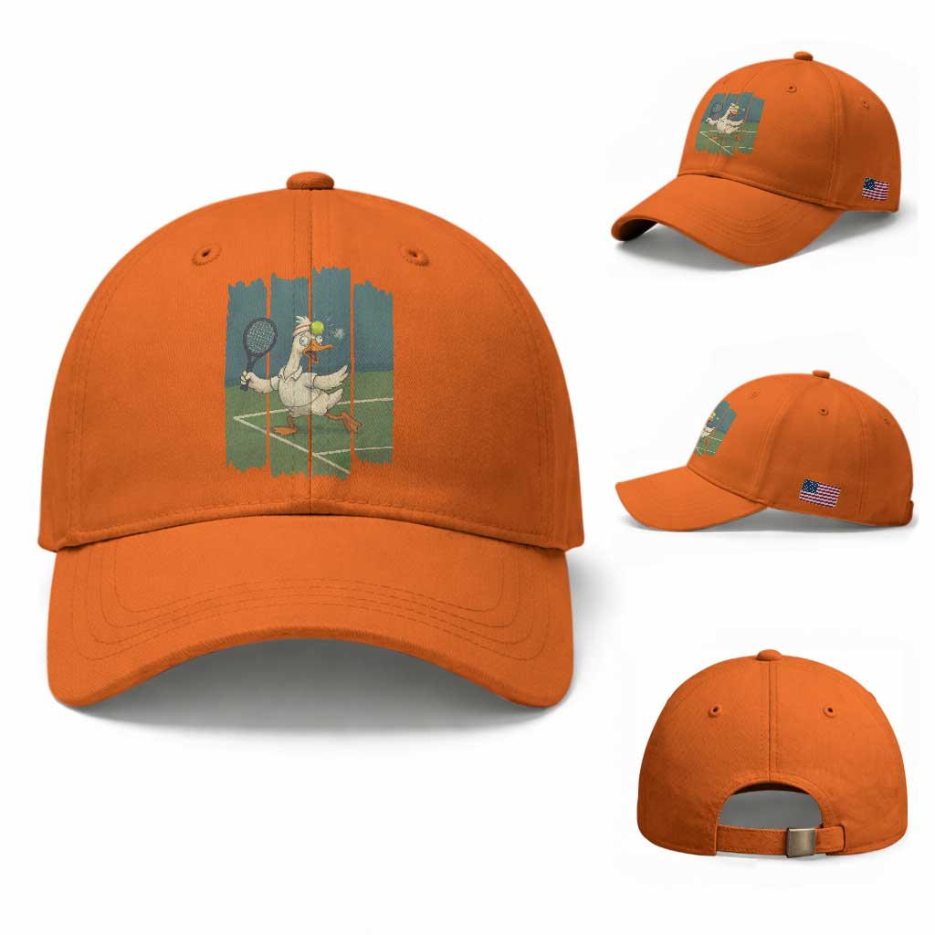 Silly Goose Playing Tennis Baseball Cap Funny Bird Getting Hit By Ball