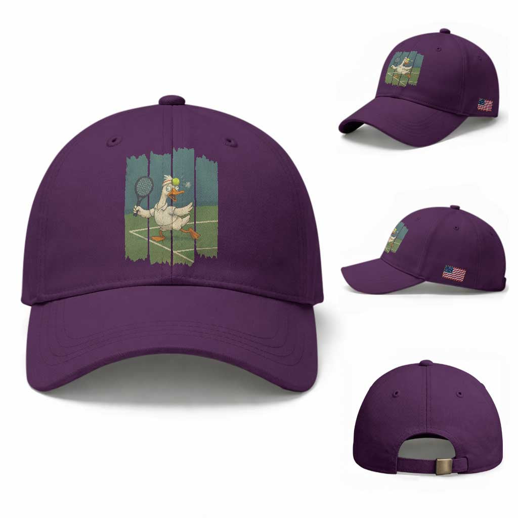 Silly Goose Playing Tennis Baseball Cap Funny Bird Getting Hit By Ball