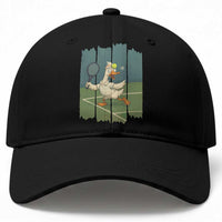 Silly Goose Playing Tennis Baseball Cap Funny Bird Getting Hit By Ball