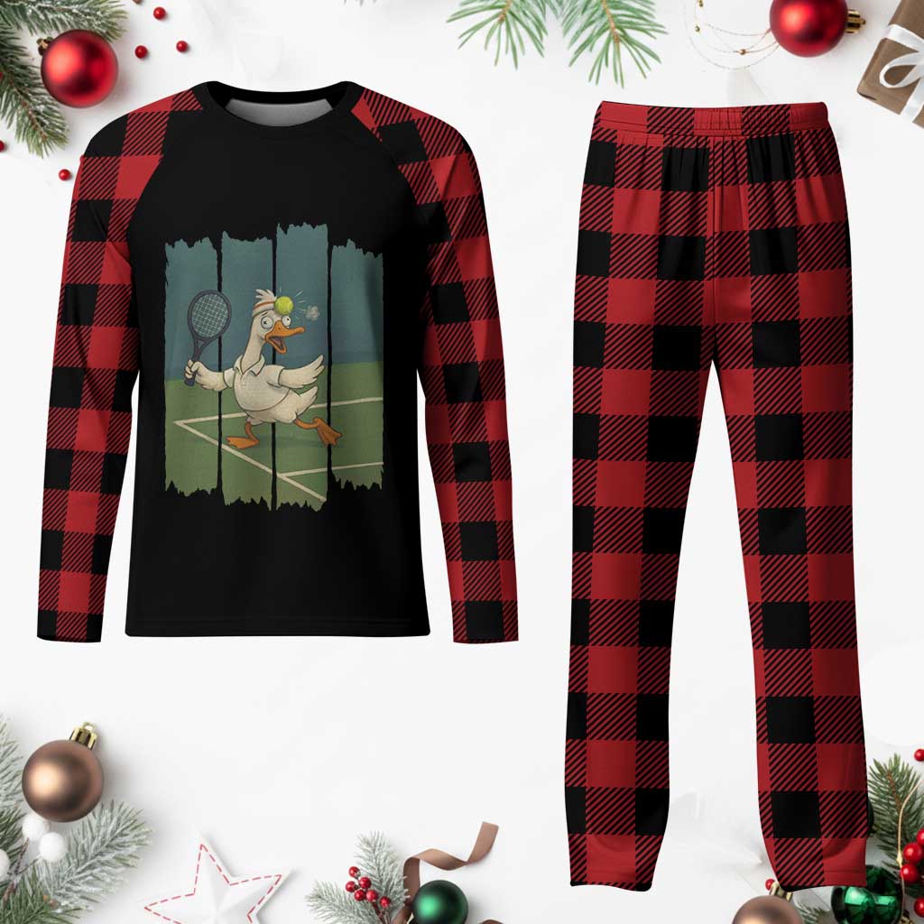 Silly Goose Playing Tennis Plaid Pajama Set Funny Bird Getting Hit By Ball - Wonder Print Shop