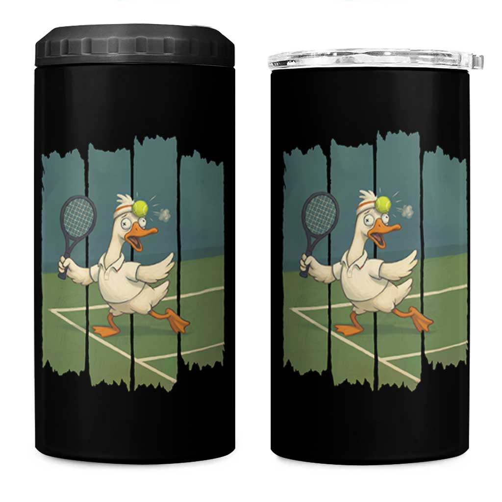 Silly Goose Playing Tennis 4 in 1 Can Cooler Tumbler Funny Bird Getting Hit By Ball - Wonder Print Shop